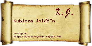 Kubicza Jolán névjegykártya